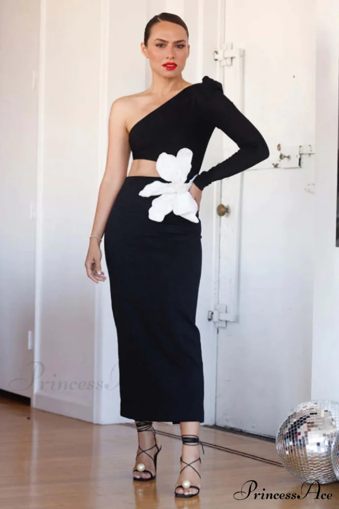 Angelica One-Shoulder Stylish Flower Appliqu鑼?Dress - Image 15
