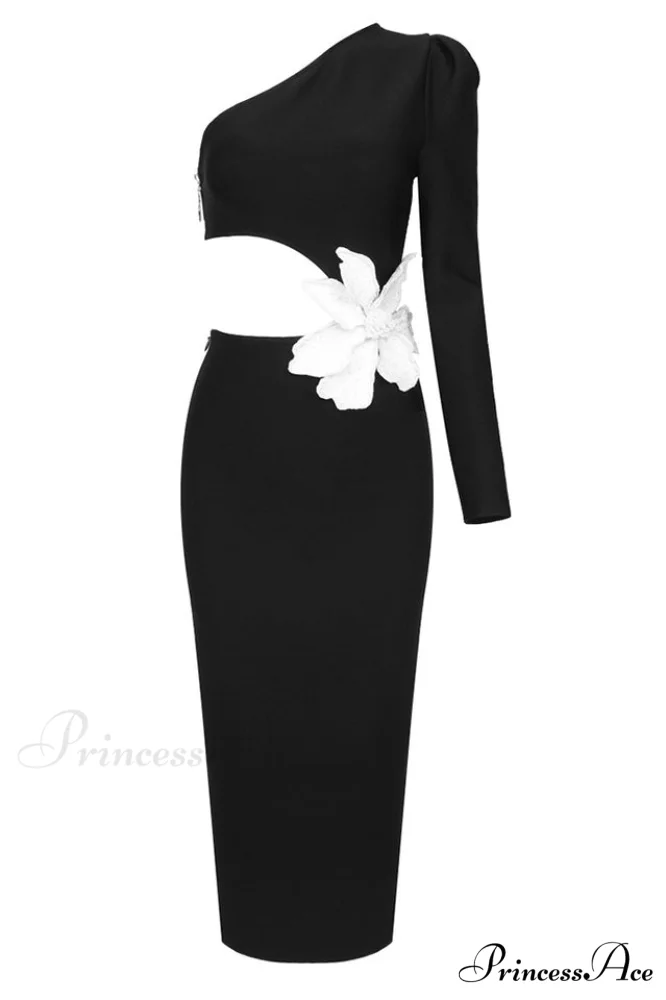 Angelica One-Shoulder Stylish Flower Appliqu鑼?Dress - Image 18