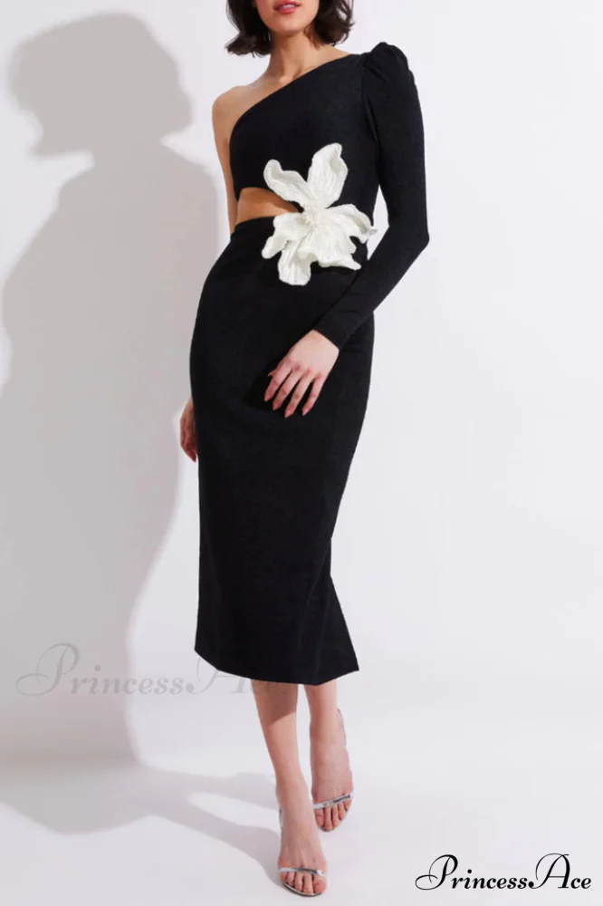 Angelica One-Shoulder Stylish Flower Appliqu鑼?Dress - Image 3