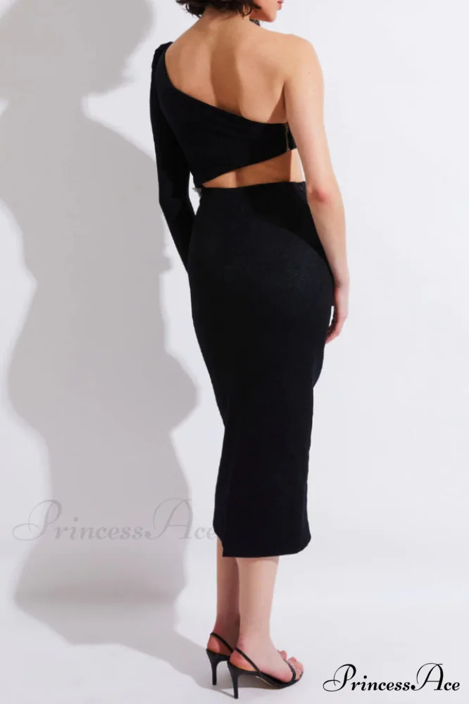 Angelica One-Shoulder Stylish Flower Appliqu鑼?Dress - Image 4
