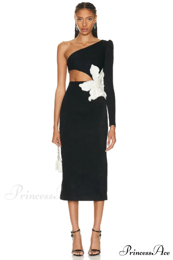 Angelica One-Shoulder Stylish Flower Appliqu鑼?Dress - Image 5