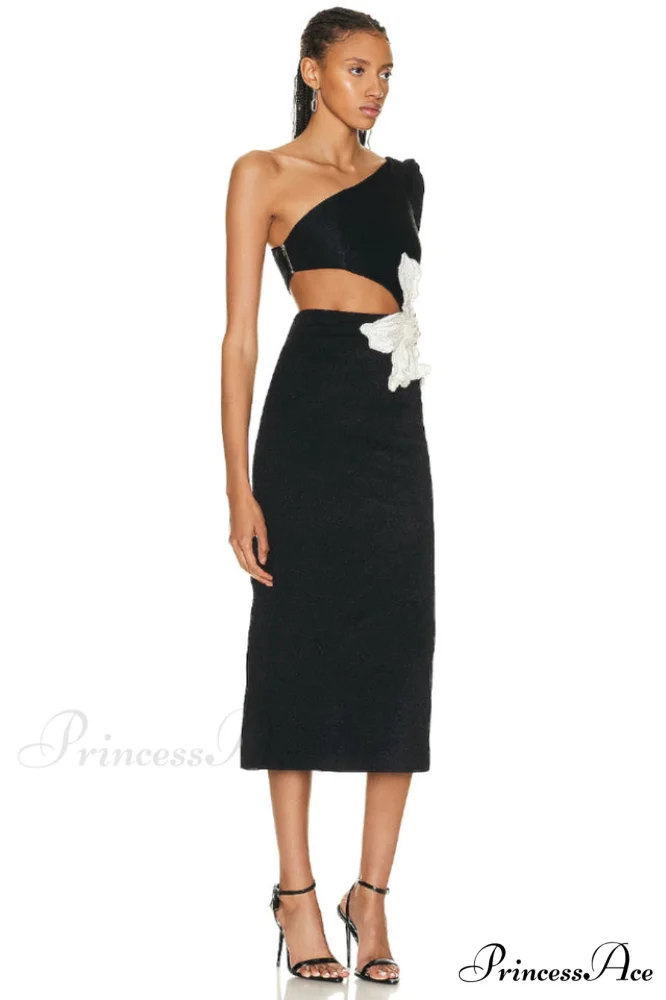 Angelica One-Shoulder Stylish Flower Appliqu鑼?Dress - Image 6