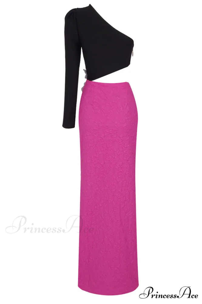 Jacquard One-Shoulder Stylish Flower Appliqu鑼?Dress - Image 17