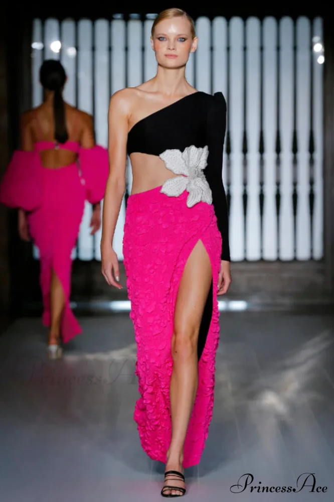 Jacquard One-Shoulder Stylish Flower Appliqu鑼?Dress - Image 5