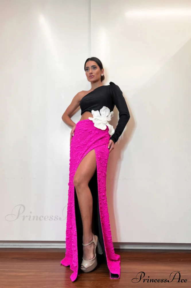 Jacquard One-Shoulder Stylish Flower Appliqu鑼?Dress - Image 9