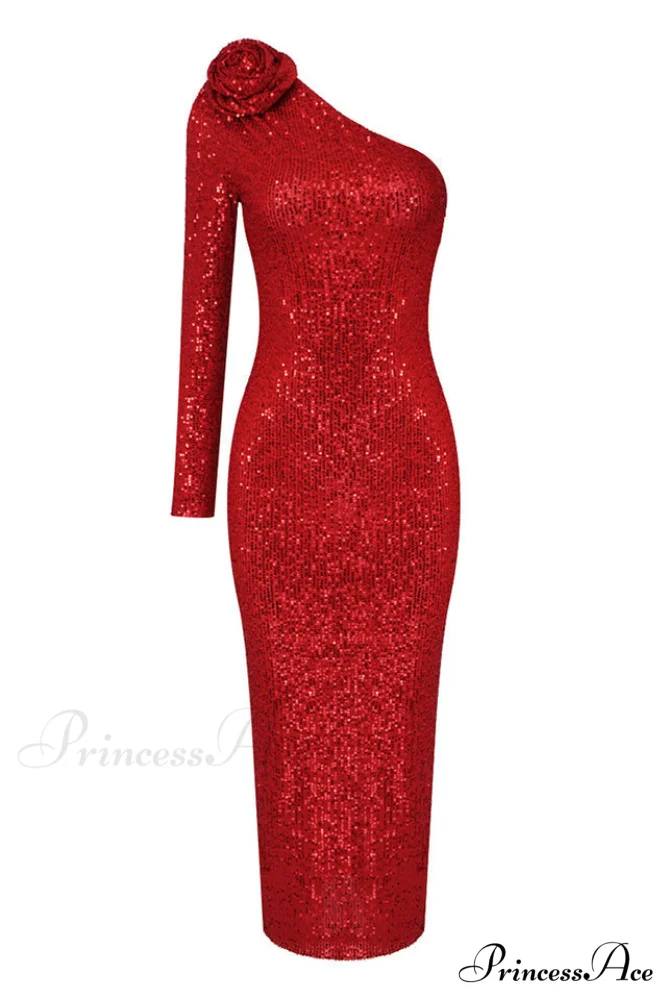 Ethel Sequins One Charming Shoulder Midi Dress - Image 3