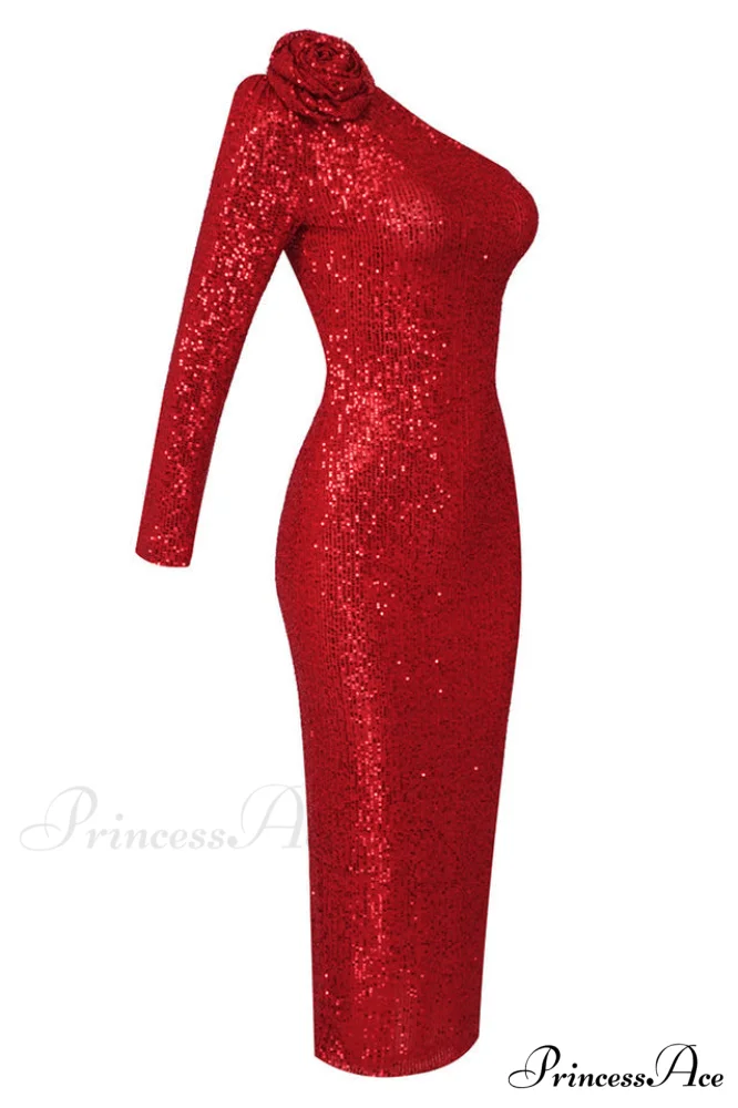 Ethel Sequins One Charming Shoulder Midi Dress - Image 4