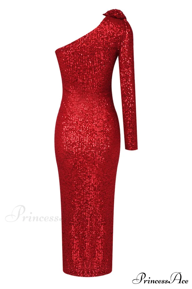 Ethel Sequins One Charming Shoulder Midi Dress - Image 5