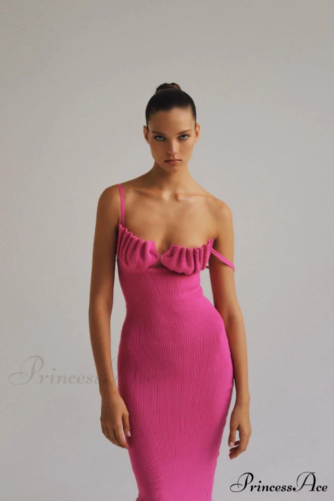 Draped Bustier Stylish Ribbed Midi Dress - Image 10
