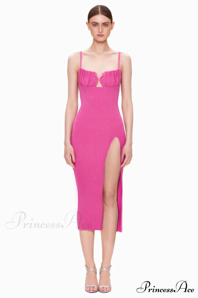 Draped Bustier Stylish Ribbed Midi Dress - Image 12