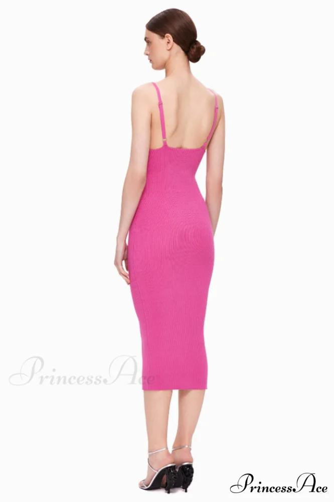 Draped Bustier Stylish Ribbed Midi Dress - Image 13