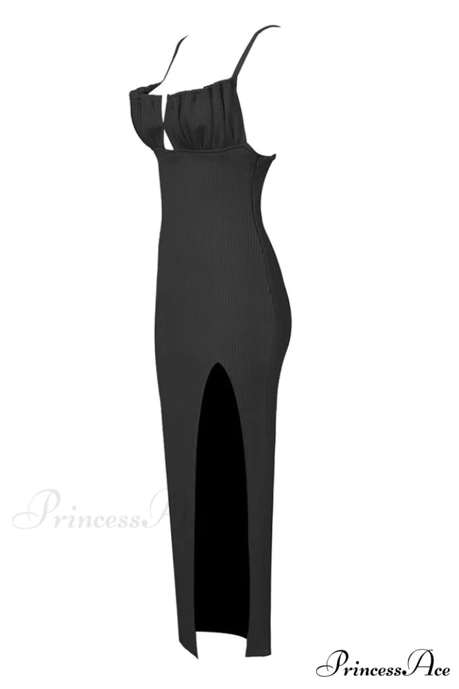 Draped Bustier Stylish Ribbed Midi Dress - Image 19