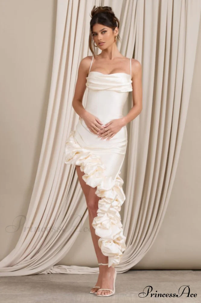 Florence Off Shoulder Charming Asymmetric Ruffle Dress - Image 2