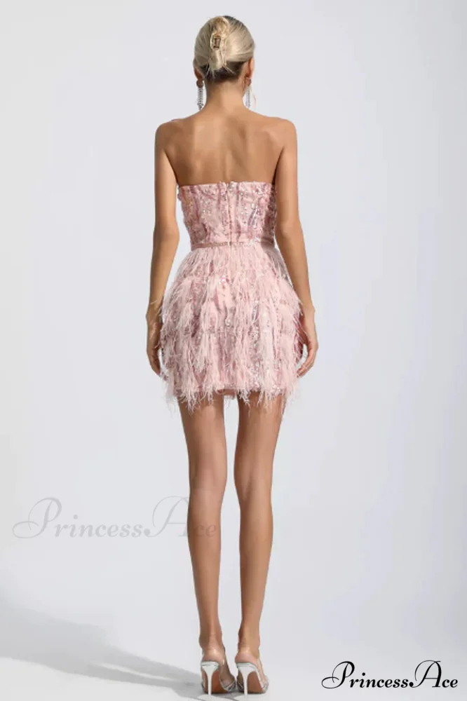 Lalia Pink Sequin Charming Feather Mini Dress - Image 13