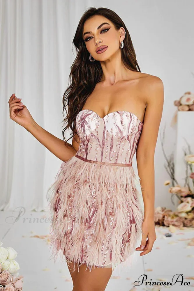 Lalia Pink Sequin Charming Feather Mini Dress - Image 8