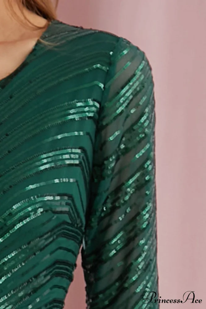 Dark Green Stylish Sequin Mermaid Gown - Image 5
