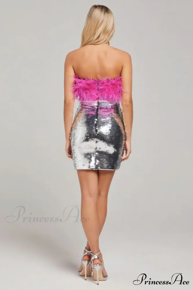 Giela Feather Stylish Sequin Mini Dress - Image 6