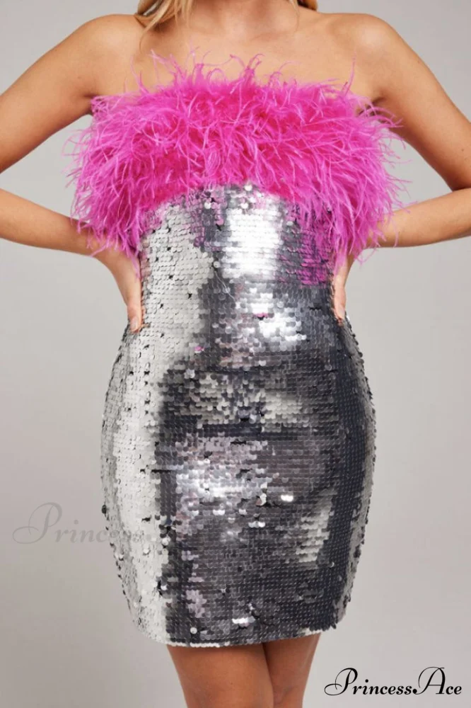Giela Feather Stylish Sequin Mini Dress - Image 7