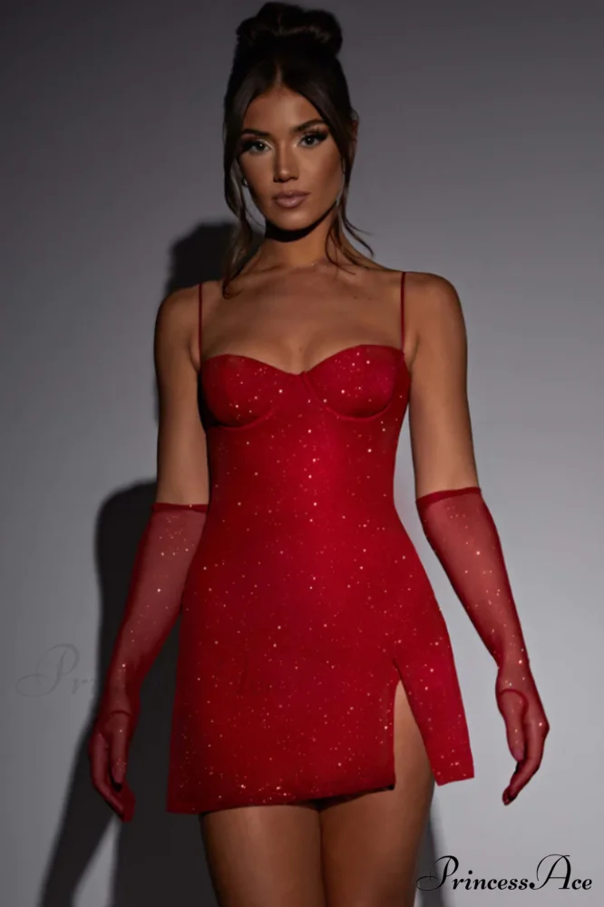 Georgia Shiny Stylish Dress With Gloves - Image 7