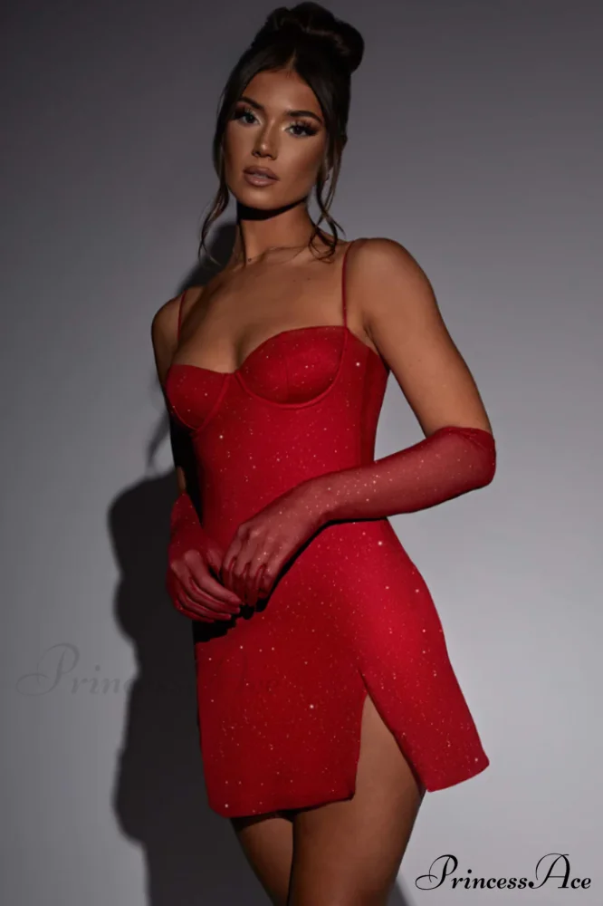 Georgia Shiny Stylish Dress With Gloves - Image 8