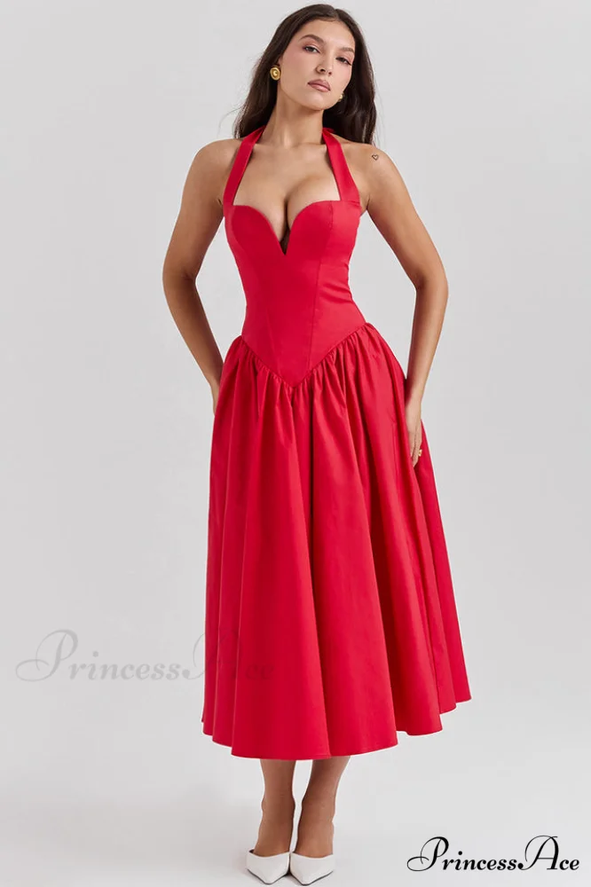 Coquette Scarlet Stylish Halter Midi Dress - Image 2