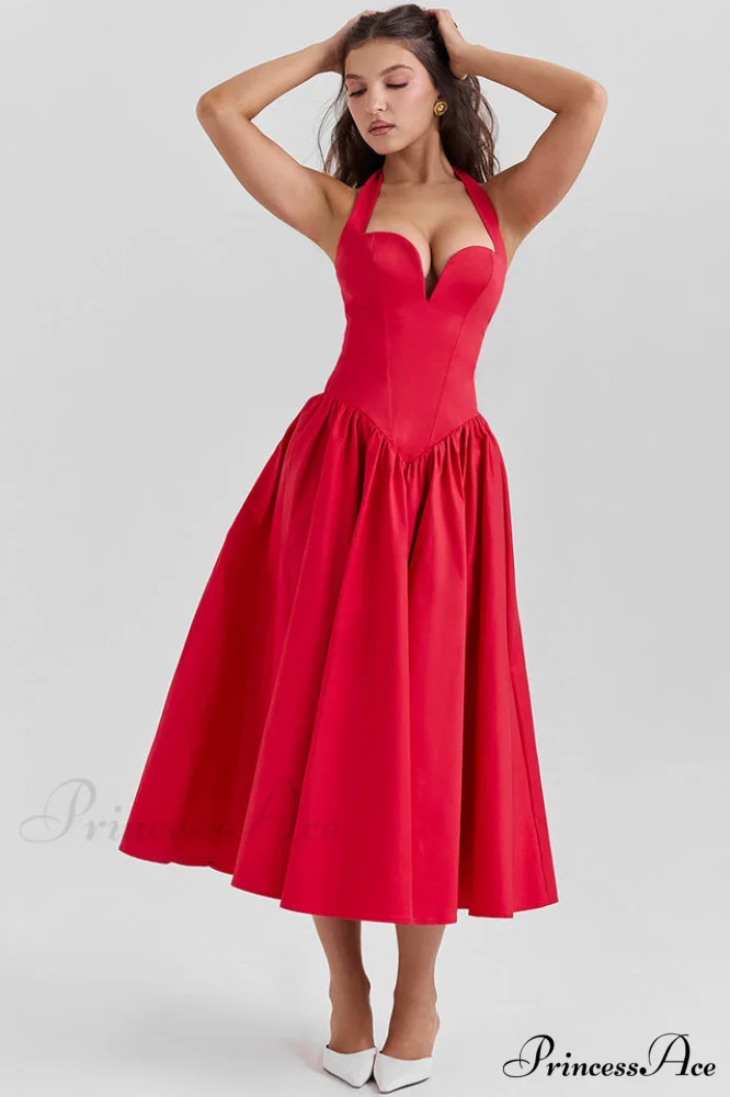 Coquette Scarlet Stylish Halter Midi Dress - Image 3