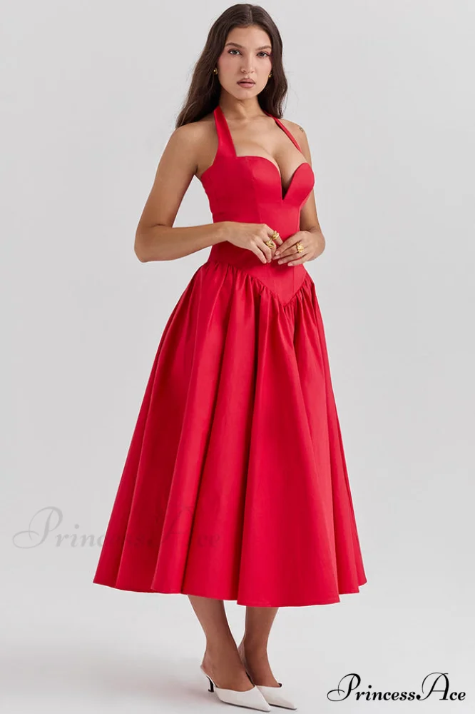 Coquette Scarlet Stylish Halter Midi Dress - Image 4