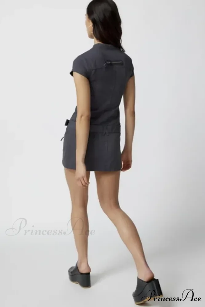 Belted Cargo Mini Charming Dress In Grey - Image 10