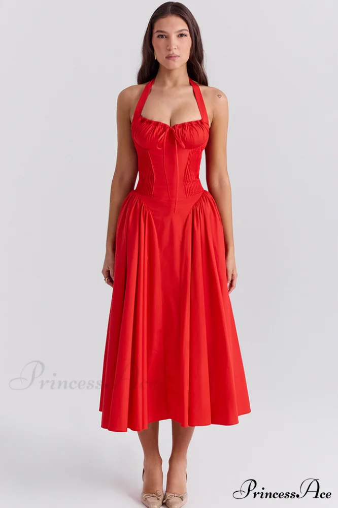 Adabella Cotton Stylish Halter Midi Sundress - Image 37