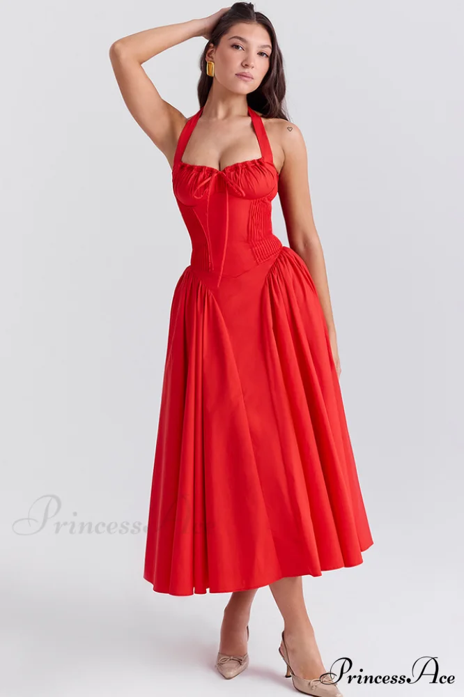 Adabella Cotton Stylish Halter Midi Sundress - Image 38