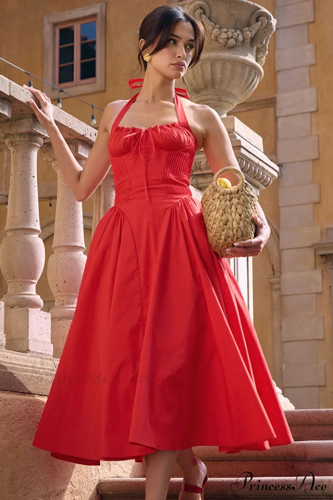 Adabella Cotton Stylish Halter Midi Sundress - Image 42