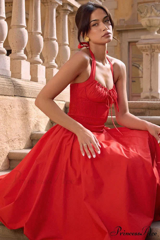 Adabella Cotton Stylish Halter Midi Sundress - Image 43