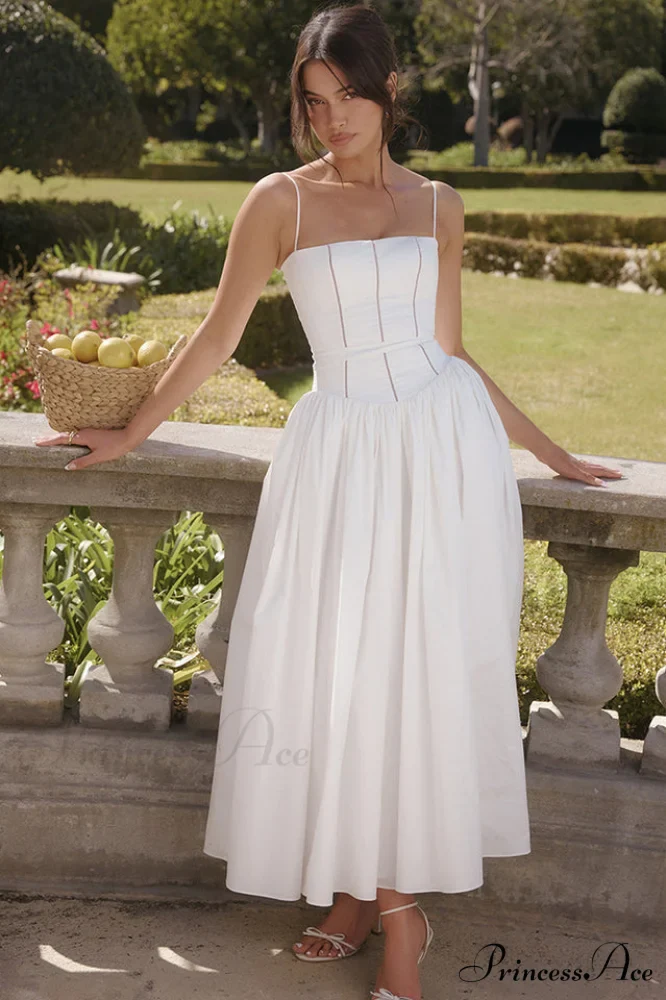 Isabella White Stylish Cotton Sundress - Image 6