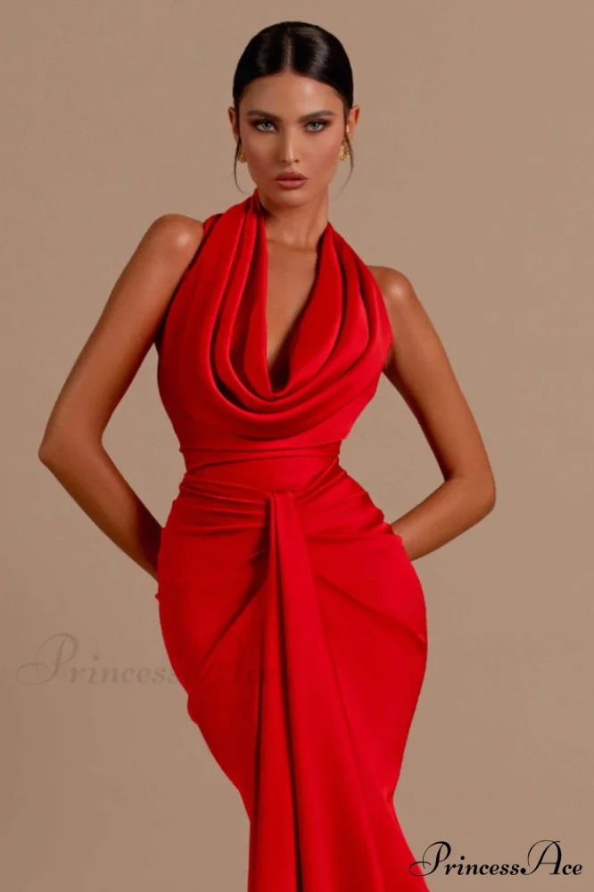Halter Draped Stylish Mermaid Maxi Dress - Image 2