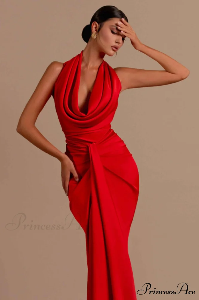 Halter Draped Stylish Mermaid Maxi Dress - Image 3