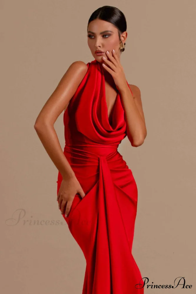 Halter Draped Stylish Mermaid Maxi Dress - Image 4