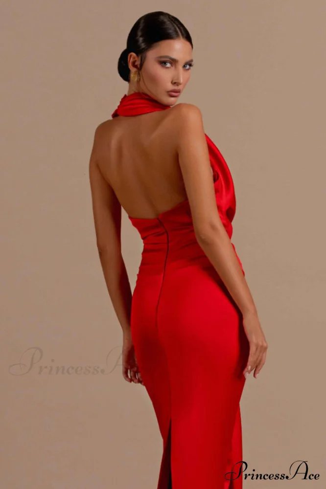 Halter Draped Stylish Mermaid Maxi Dress - Image 5