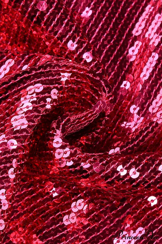 Burgundy Ruched Stylish Sequined Maxi Dress - Image 12