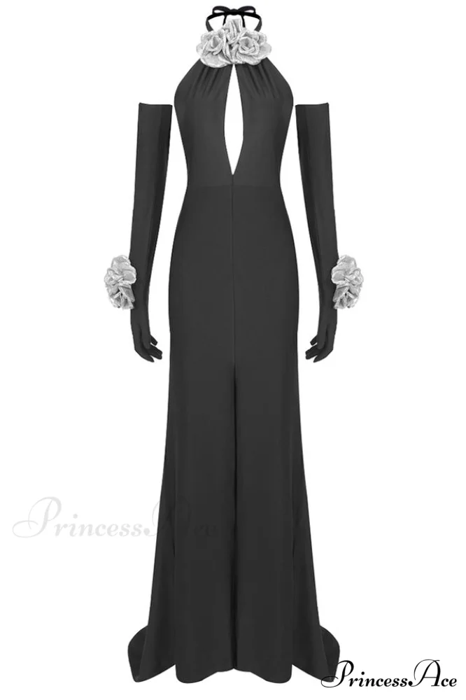 Afaf Halter Flower Charming Detail Maxi Dress - Image 11