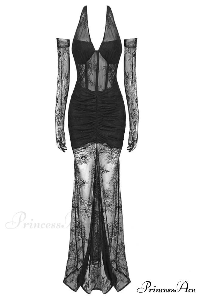 Elsa Halterneck Stylish See-through Maxi Dress - Image 15