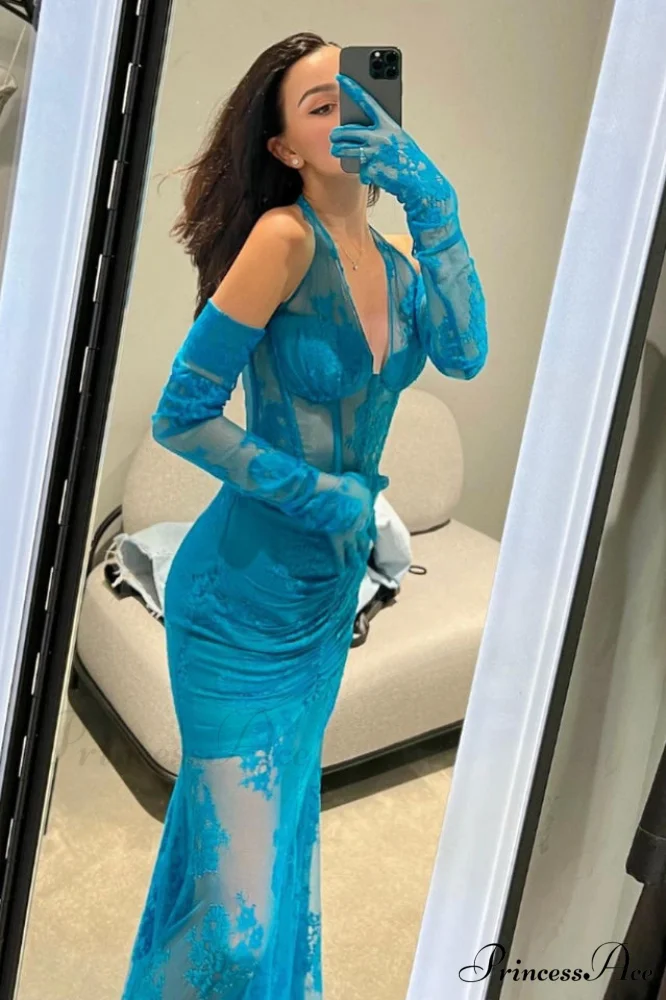 Elsa Halterneck Stylish See-through Maxi Dress - Image 5