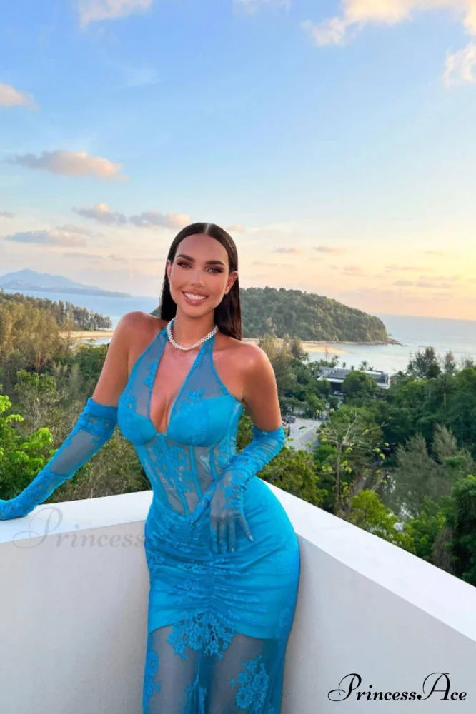 Elsa Halterneck Stylish See-through Maxi Dress - Image 6