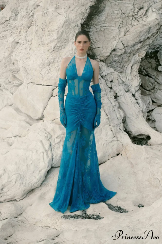 Elsa Halterneck Stylish See-through Maxi Dress - Image 8