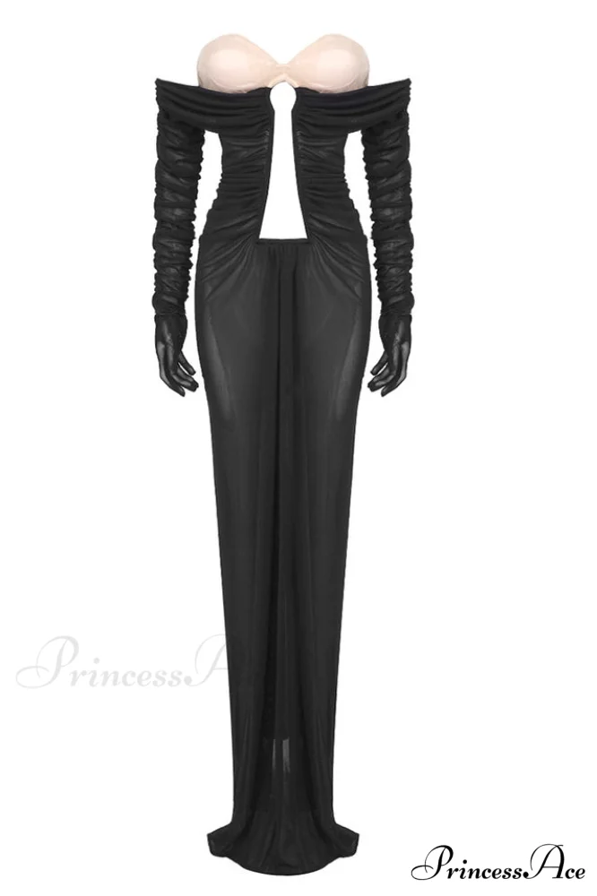 Afanen Bustier Stylish Ruched Mesh Dress - Image 13