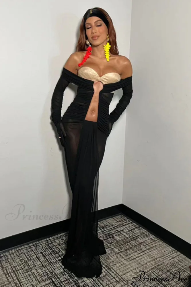 Afanen Bustier Stylish Ruched Mesh Dress - Image 2