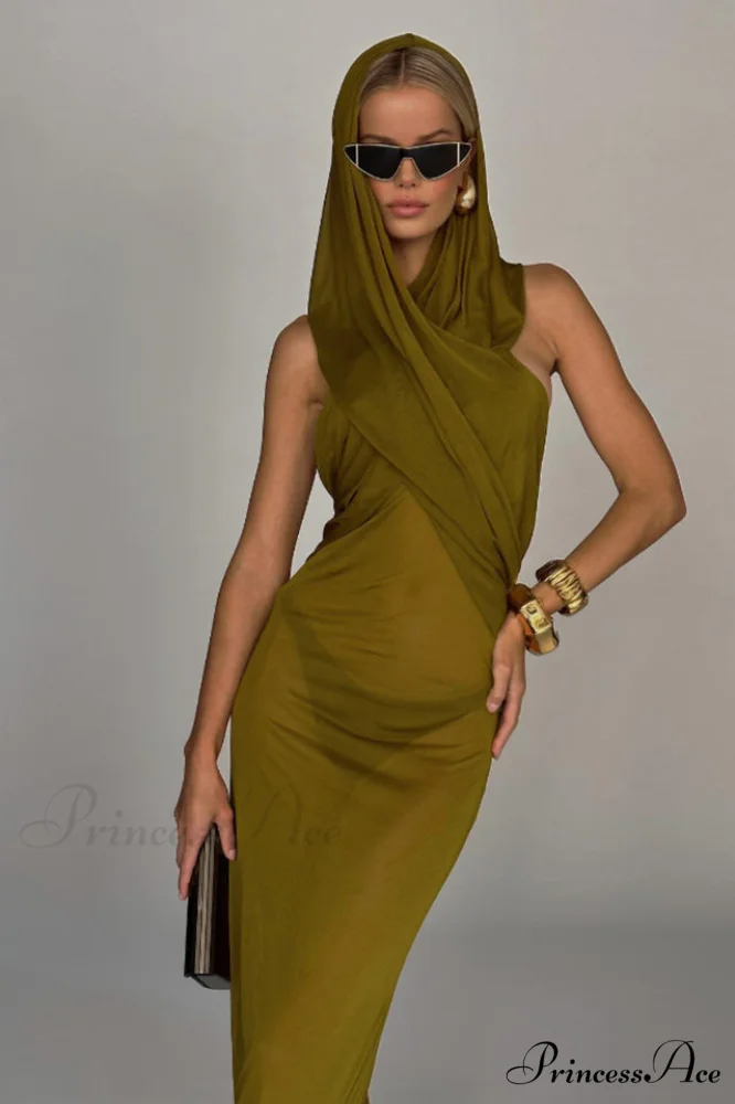 Carleigh Ruche Maxi Charming Dress With Headscarf - Image 2