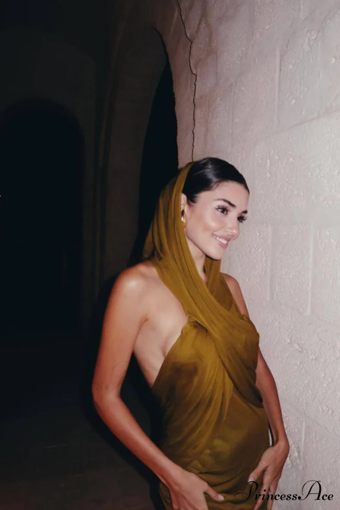 Carleigh Ruche Maxi Charming Dress With Headscarf - Image 5