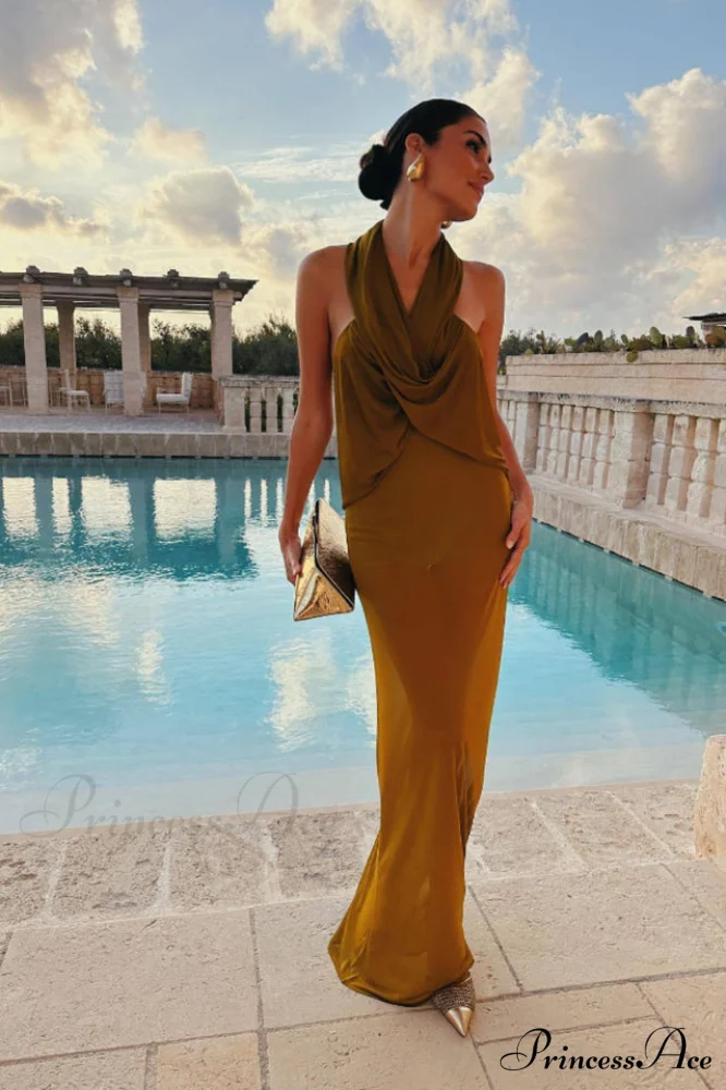 Carleigh Ruche Maxi Charming Dress With Headscarf - Image 8