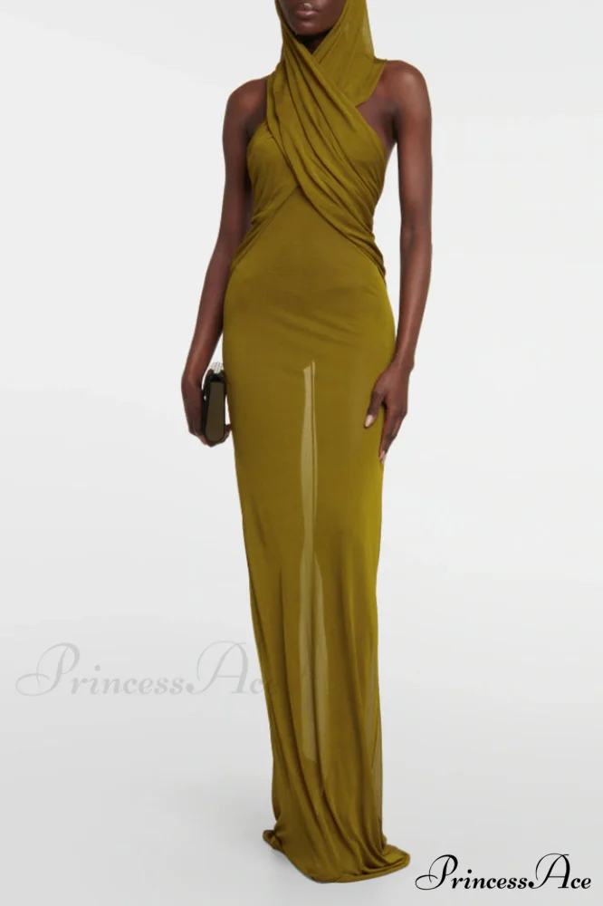 Carleigh Ruche Maxi Charming Dress With Headscarf - Image 9