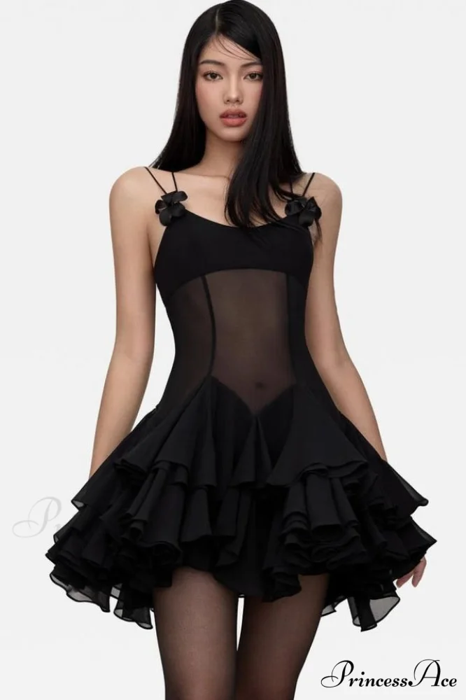 Ganili Spaghetti Sheer Charming Ruffle Mini Dress - Image 13